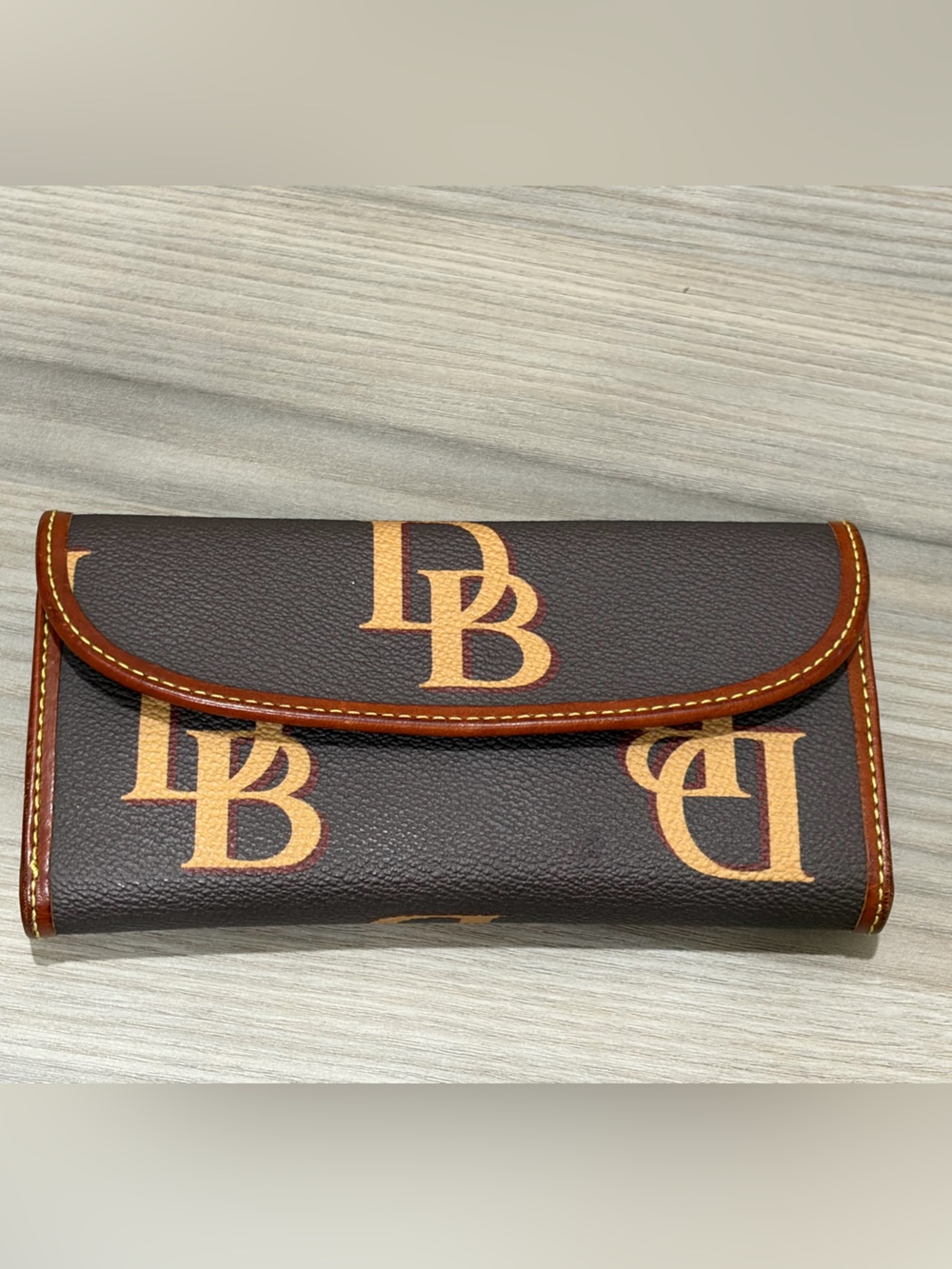 Dooney & Bourke Cognac Brown Leather Long Wallet with ID Window